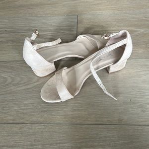 Nude suede block heel